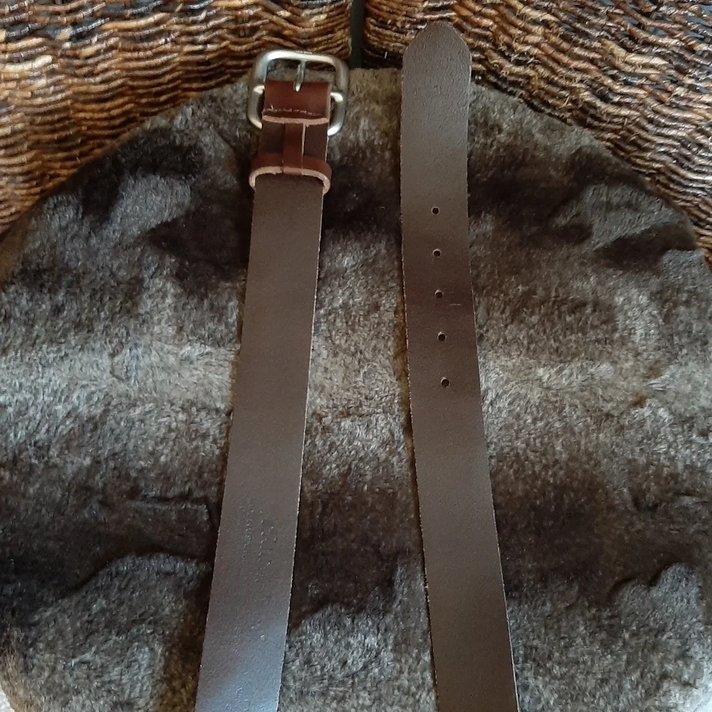 Eddie Bauer Belt Large Brown Leather Brass Western Rodeo Minimalist Office Boho